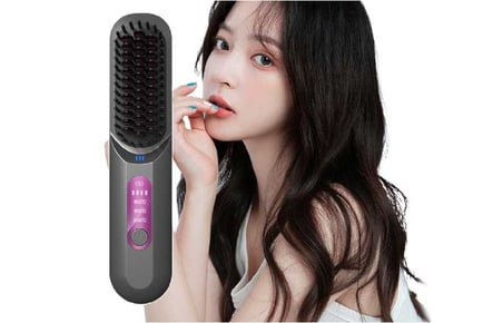 2-in-1 Cordless Anion Hot Hair Straightener Comb with LED Display