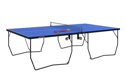 9ft Indoor Folding Table Tennis Table with 8 Wheels - Blue