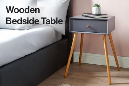 Wooden Bedside Table with Drawer - Grey