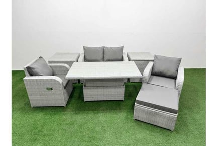 5 Seater Garden Height Adjustable Dining Table Set Recliner