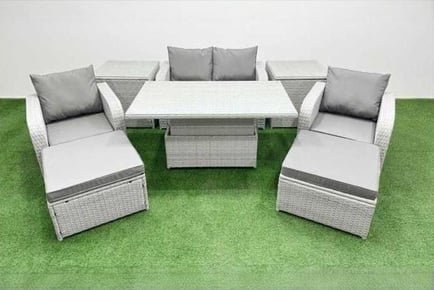 Highback 6-Seater Garden Rising Table Set with Reclining Chair