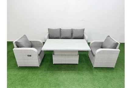 4 Pieces Slope Back Garden Lounge Sofa Set with Lifting Table