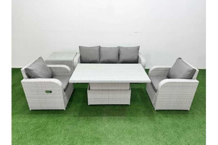 5 Pieces Slope Back Garden Lounge Sofa Set with Lifting Table