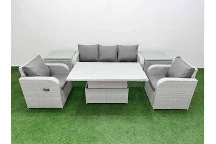 6 Pieces Slope Back Garden Lounge Sofa Set with Lifting Table