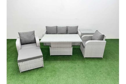 6 Pieces Slope Back Garden Lounge Sofa Set with Lifting Table