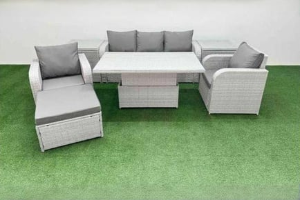 PE Rattan 7 Pieces Lounge Rising Table Set Slope Back Sofa