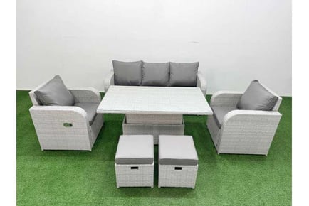 PE Rattan 6 Pieces Lounge Rising Table Set Slope Back Sofa