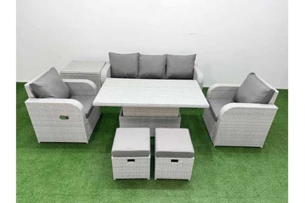 PE Rattan 7 Pieces Lounge Rising Table Set Slope Back Sofa