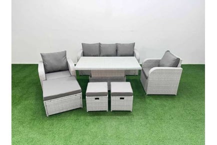 PE Rattan 7 Pieces Lounge Rising Table Set Slope Back Sofa