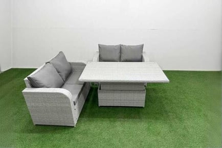 4 Seats Rattan Lounge Loveseat Sofa Set with Rising Table