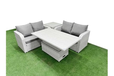 4 Seats Rattan Lounge Loveseat Sofa Set with Rising Table