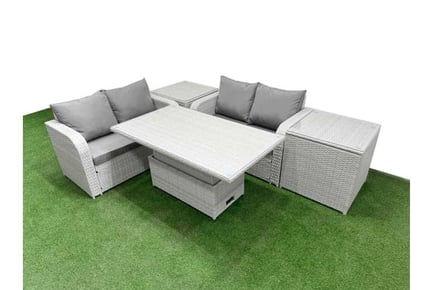 4 Seats Rattan Lounge Loveseat Sofa Set with Rising Table