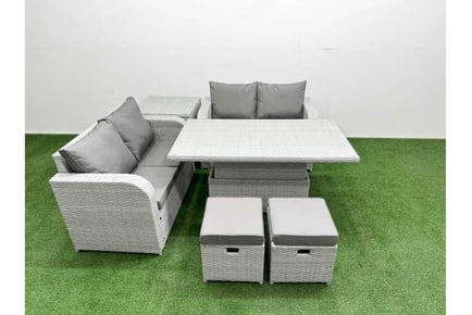 6 Seats Rattan Lounge Loveseat Sofa Set with Rising Table