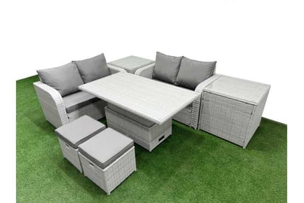 6 Seats Rattan Lounge Loveseat Sofa Set with Rising Table