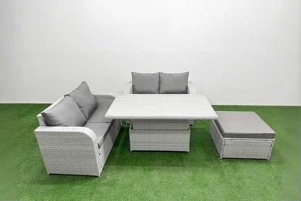 Rattan 5-Seater Garden Lifting Dining Set with Arc Arm Loveseat