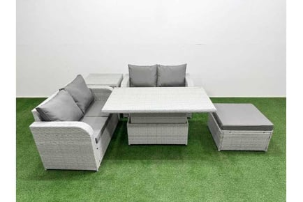 Rattan 5-Seater Garden Lifting Dining Set with Arc Arm Loveseat