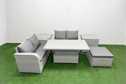 Rattan 5-Seater Garden Lifting Dining Set with Arc Arm Loveseat