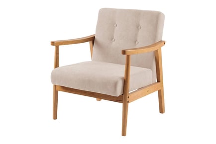 Beige Fabric Upholstered Wooden Armchair