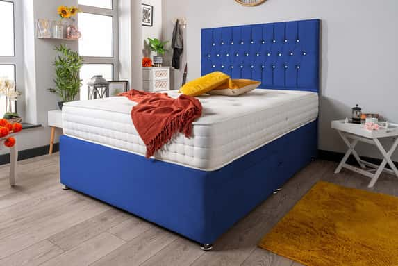 Blue-or-Pink-Velvet-Divan-Bed-Set-With-Memory-Foam-Mattress-and-Velvet-Diamond-Headboard-1