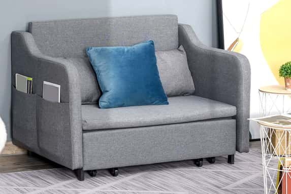 HOMCOM-Grey-2-Seater-Sofa-Bed-with-Pillows-1