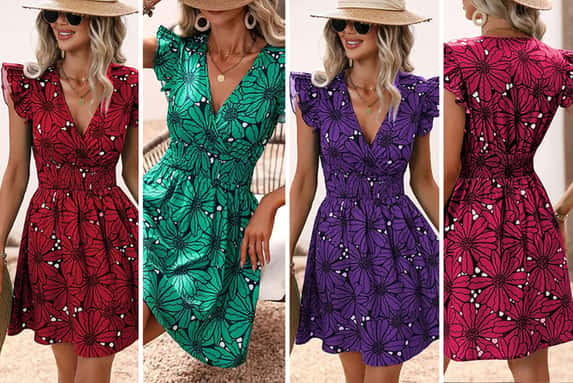 Women-Allover-Floral-Print-Sleeve-Dress-1