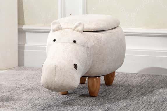 HOMCOM-Cute-Cream-Hippo-Storage-Stool-1