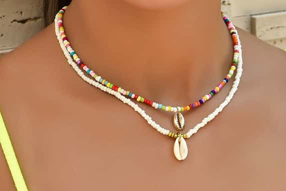 Boho-Layered-Bohemian-Shell-Necklace-with-colourful-beads-1