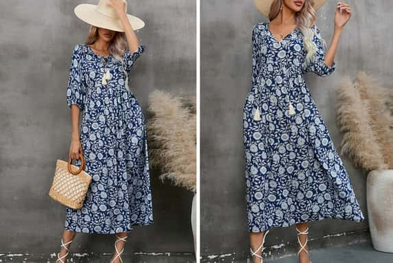 Printed-Half-Sleeve-Beach-Bohemian-V-Neck-Dress-1