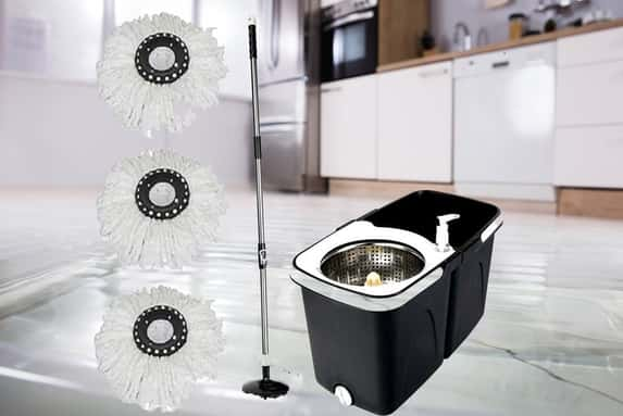 Rotating Dual Spin Dry Mop & Bucket 3 Microfibre Heads-1