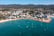 Aerial drone photo of the town of Sant Antoni de Portmany on the west coast of Ibiza Spain’s Balearic Islands