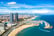 Barcelona, Spain aerial panorama Somorrostro beach, top view central district cityscape outdoor catalonia skyline