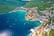 Tourist town of Rabac coastline aerial view