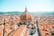 Top cityscape view on the dome of Santa Maria del Fiore church and old town in Florence