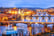 Classic view of Prague at Twilight, panorama of Bridges on Vltava