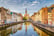 Bruges, Belgium, Stock Image - Canal Sunrise