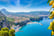 Aerial view of cliff coastline Sorrento and Gulf of Naples, Italy