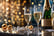 Champagne glasses and bottles in a luxury hotel for a New Year's Eve celebration