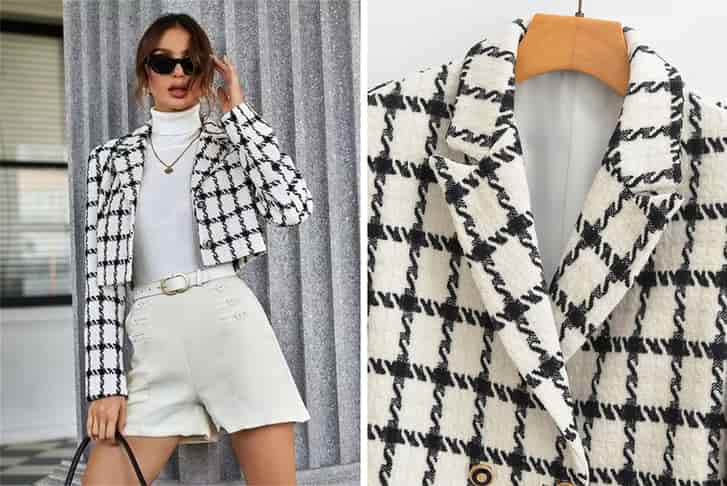 Black and white checkered skirt and blazer best sale