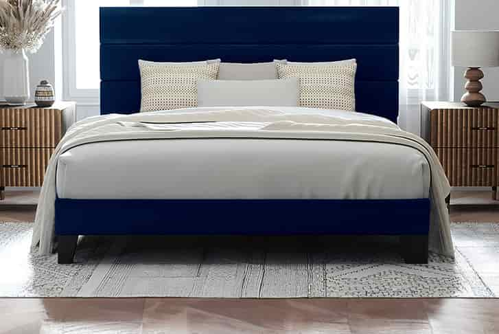 Upholstered bed deals platform queen