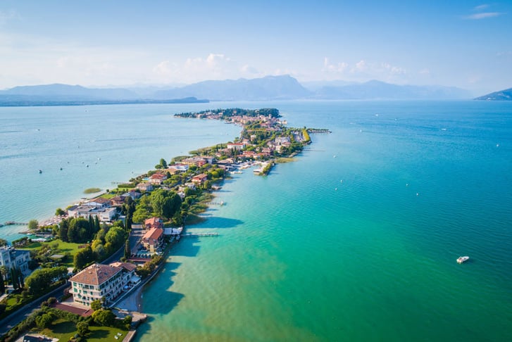 Lake Garda, Italy, Stock Image - Sirmione Aerial
