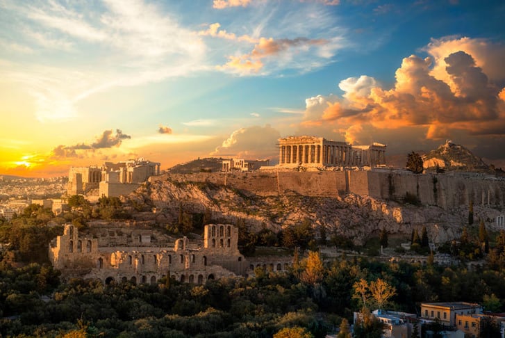 Athens, Greece, Stock Image - Acropolis of Athens Sunset