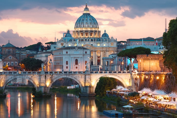 Rome, Italy, Stock Image - St. Peter's Basilica at Night