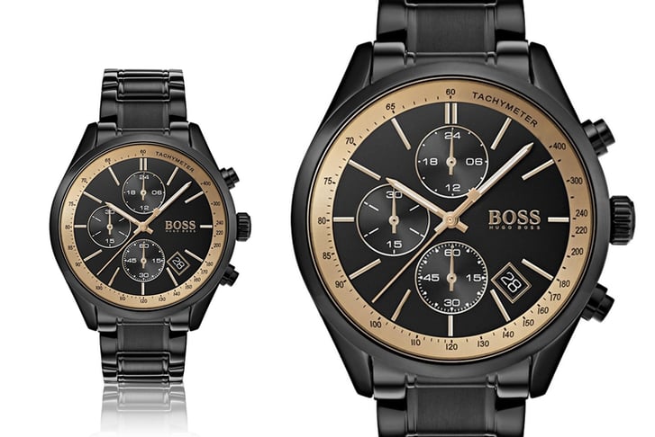 Hip-Watches---Mens-Hugo-Boss-Grand-Prix-Black-Stainless-Steel-Chronograph-Watch