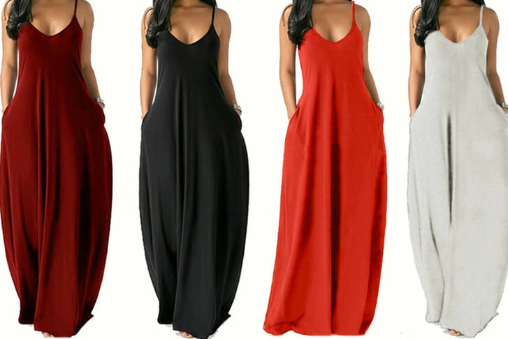 JOAYEH-TRADING-Ltd.---Plus-Size-Women's-Solid-Color-Sexy-Sling-Dress