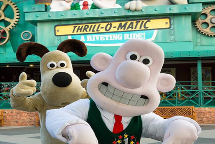 People in Wallace & Gromit costumes at Blackpool Pleasure Beach