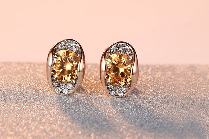 Rose-Gold-Plated-Stud-Earrings-with-Clear-or-Amber-Crystals-1