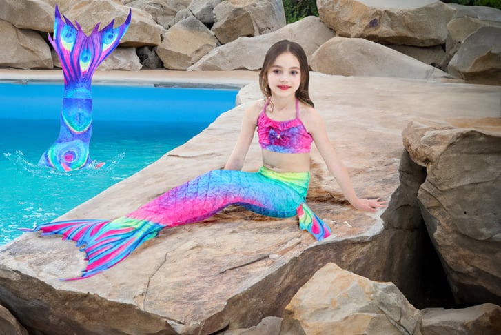 Kids' Mermaid Tail Swimsuit Set Offer - Wowcher