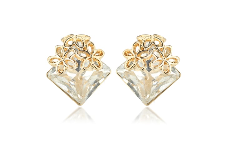 Gold-Tone-Plated-Flower-with-Square-Crystal-Earrings-2