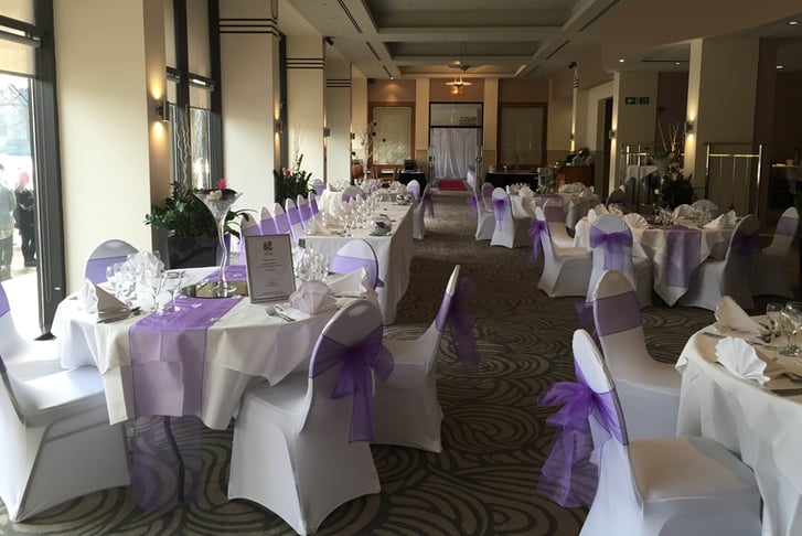 A dining room dressed up for a wedding at Copthorne Hotel
