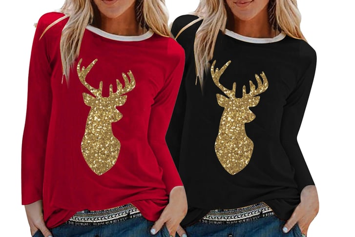 SEASONAL-Christmas-sequined-antlers-print-ladies-long-sleeved-T-shirt-1